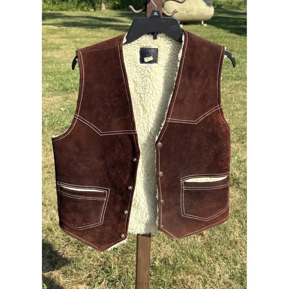 Vintage Genuine Leather Suede Shearling Lined Western Vest Tan  Medium 40 Ranch